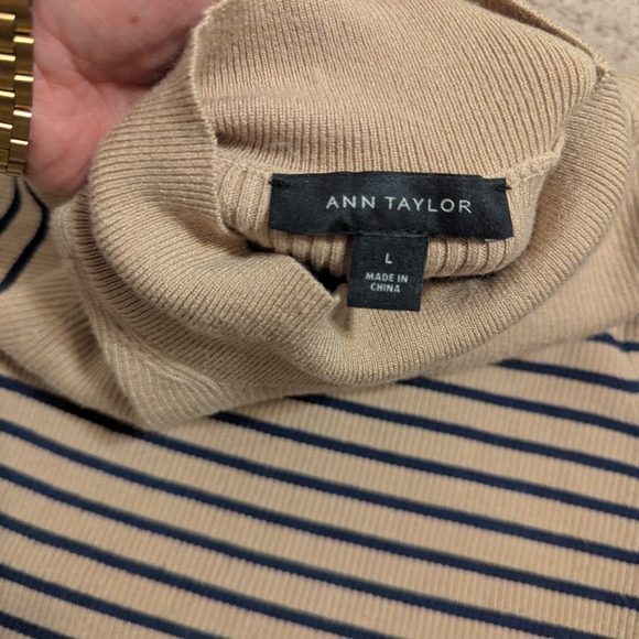 Ann Taylor Ribbed Striped Sweater - Tan/Navy - Picture 3 of 6